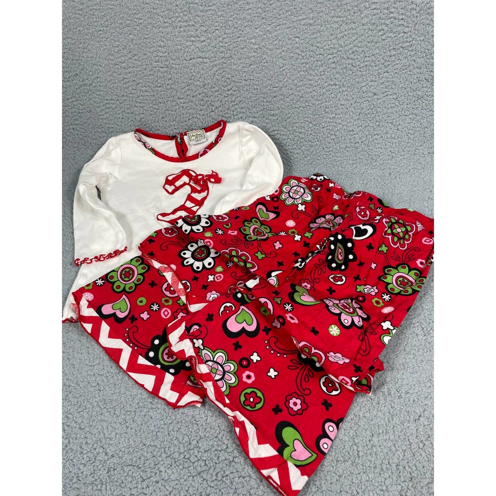 Ann Loren By Jess Kids Girls 2 Piece Set Floral Pants Candy Cane Top Size 6